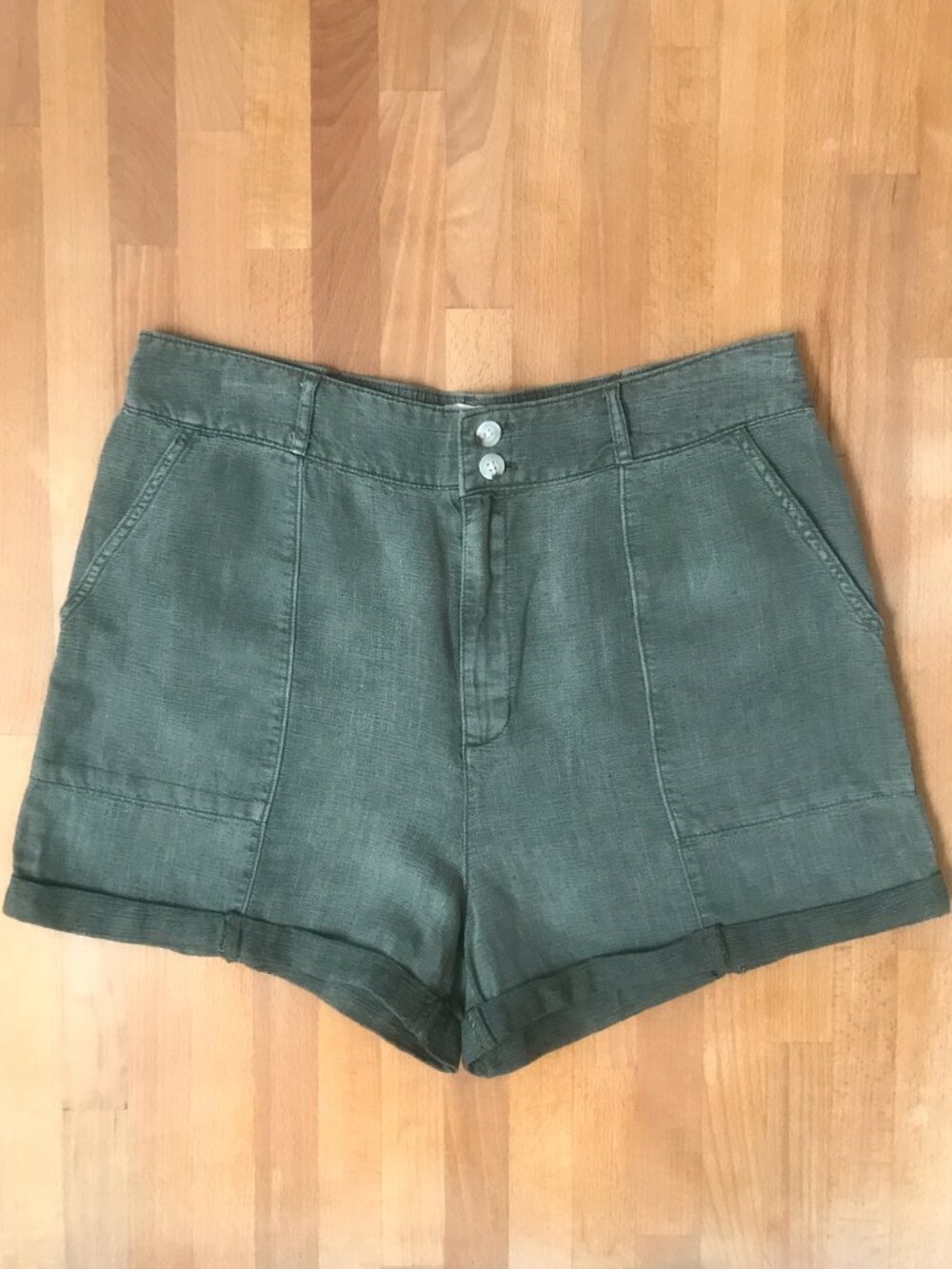 Joie High Waisted Olive Green Linen Shorts Size 10
